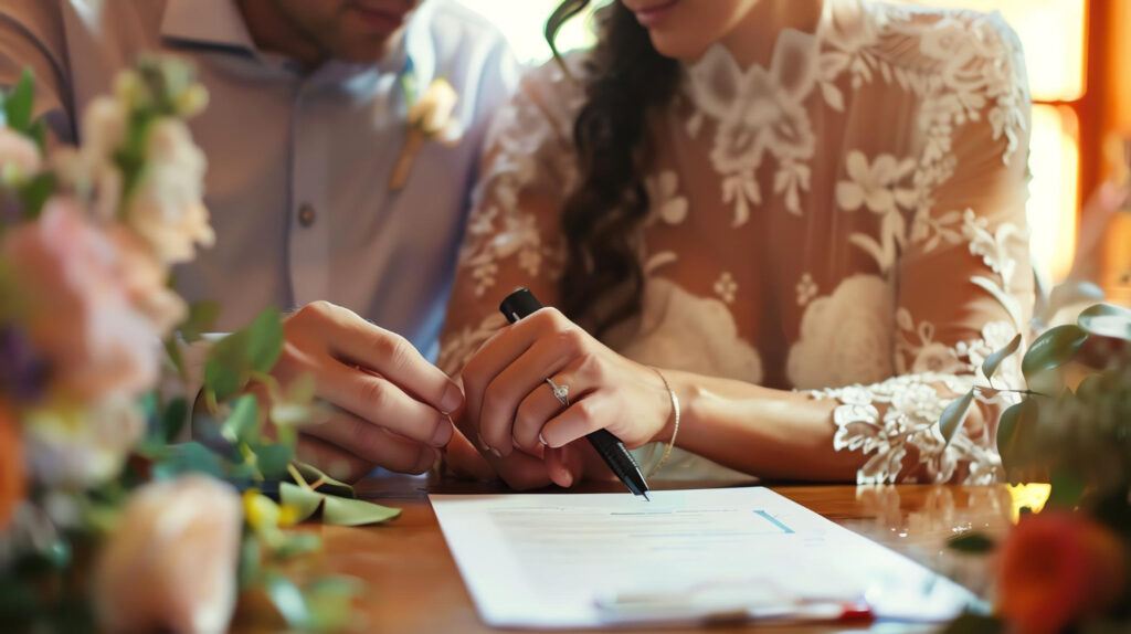 Couple signing the marriage contract