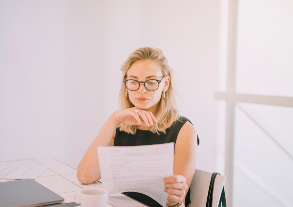 Woman reading the document