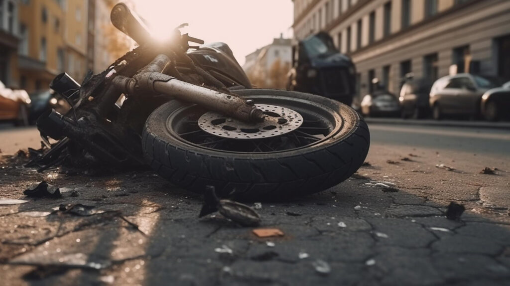 Fragments of a broken motorcycle