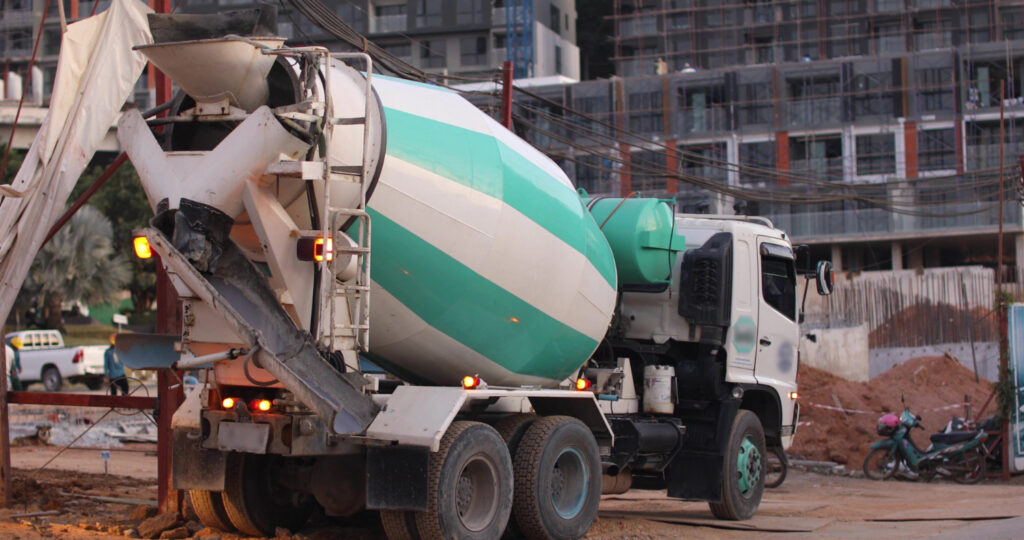 Concrete mixer truck on construction